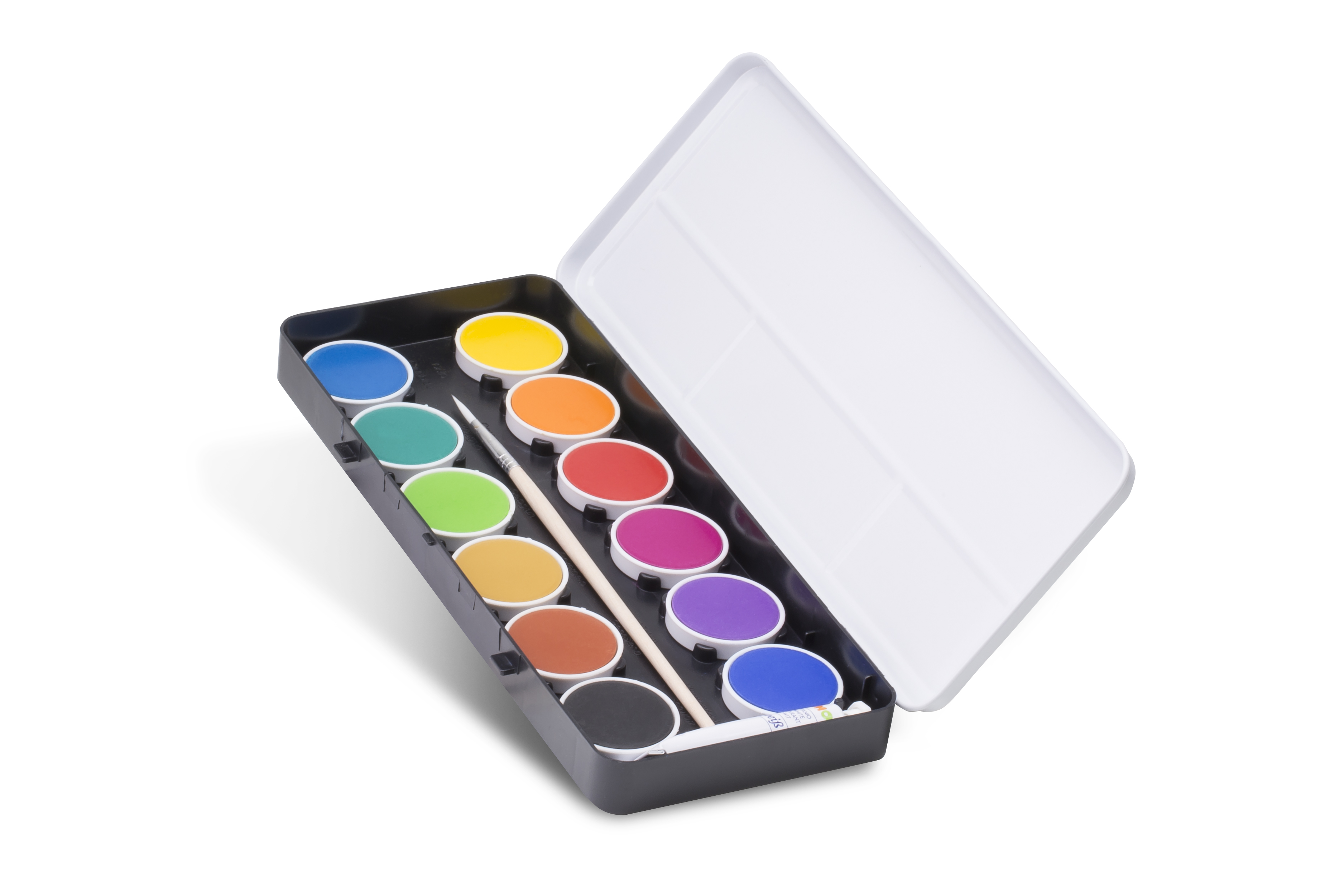PRIMO Deckfarbkasten 12er Set, 12 Farben inkl. Pinsel + Deckweiß, ⌀30mm