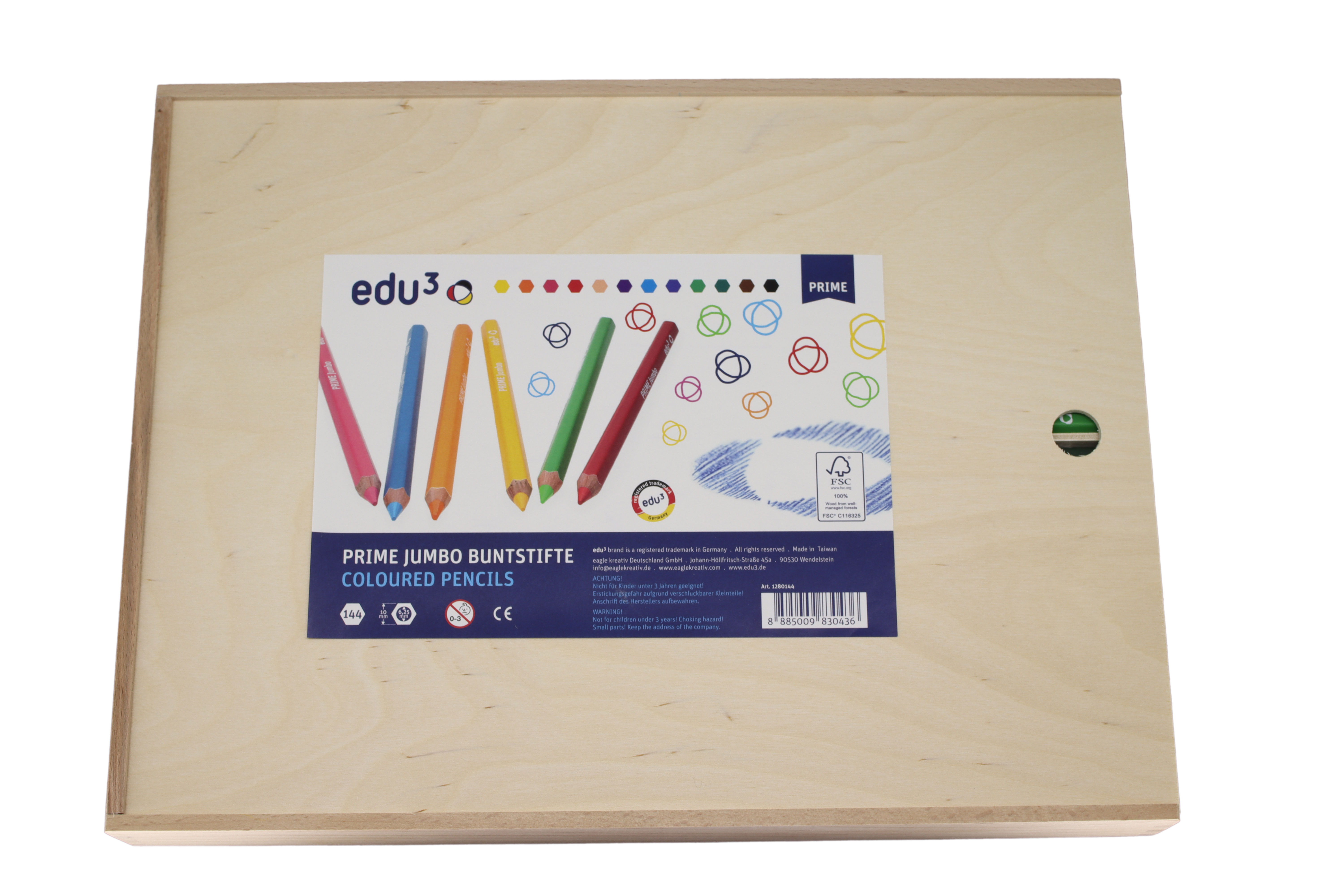 edu³ PRIME Jumbo Buntstifte sechskant 144er Holzbox