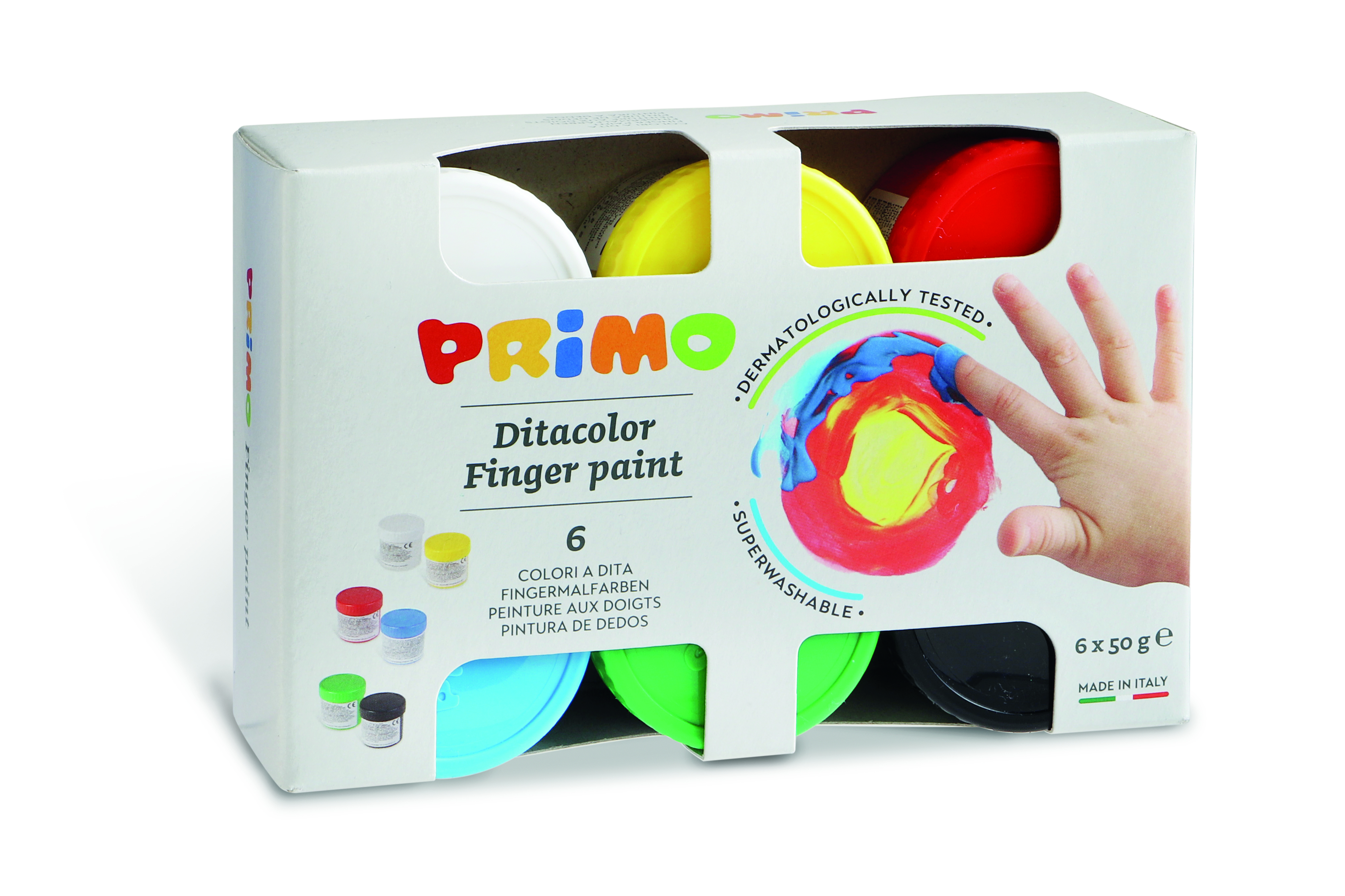 PRIMO Fingerfarben 6er Set, 6 Farben je 50g sort.