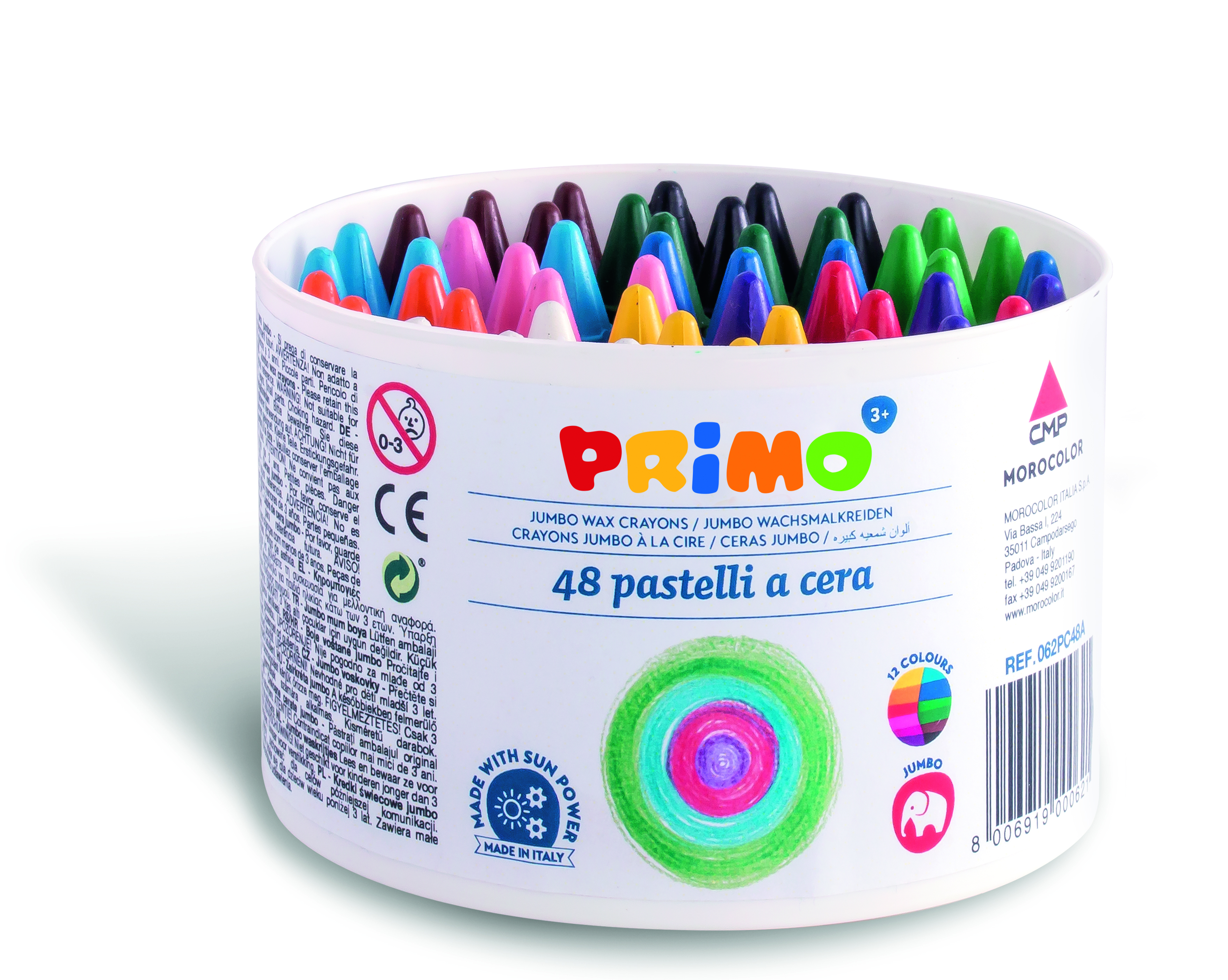 PRIMO Jumbo Wachsmalkreide E48 Eimer mit 12 Farben sortiert