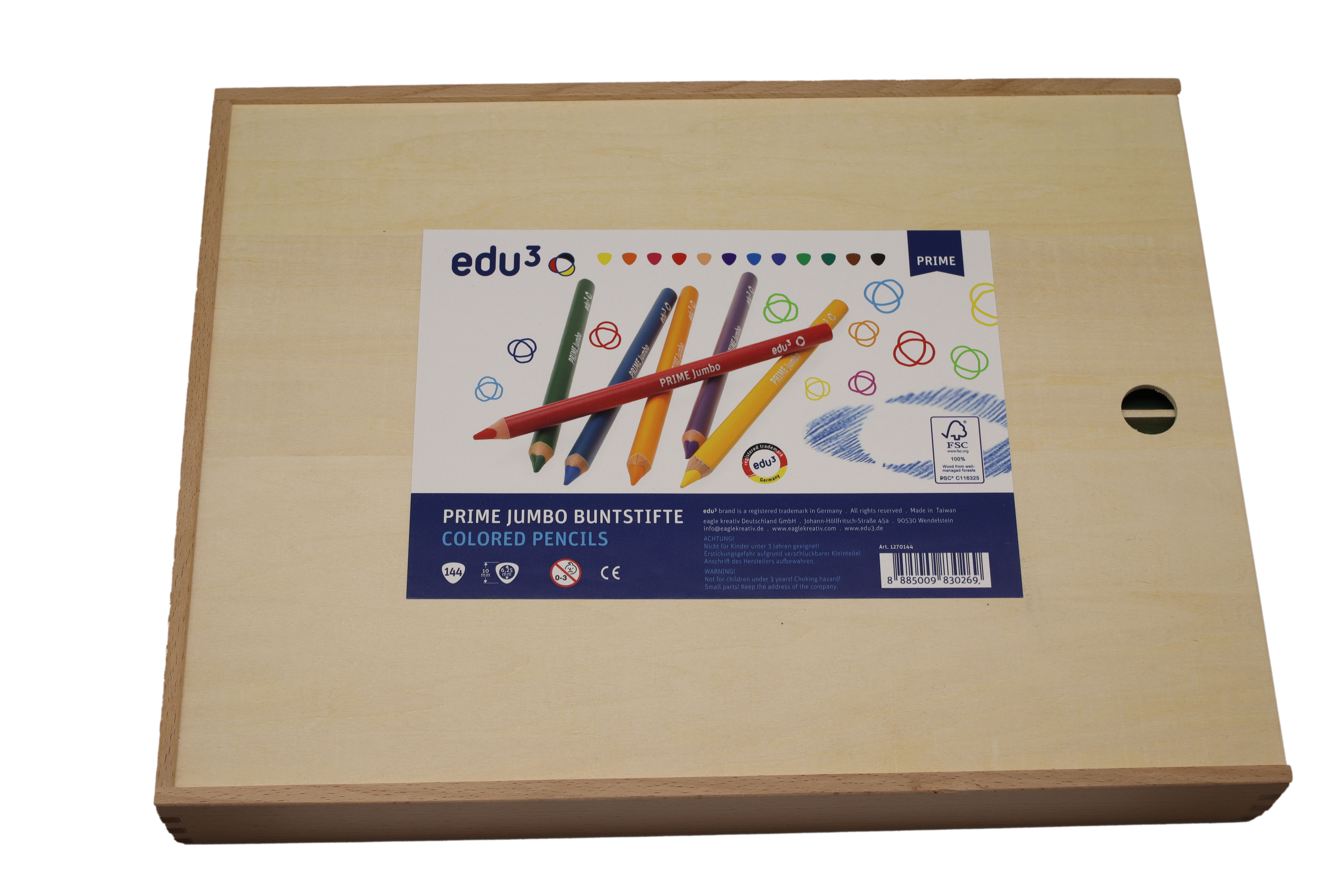 edu³ PRIME Jumbo colored pencils tri wooden box