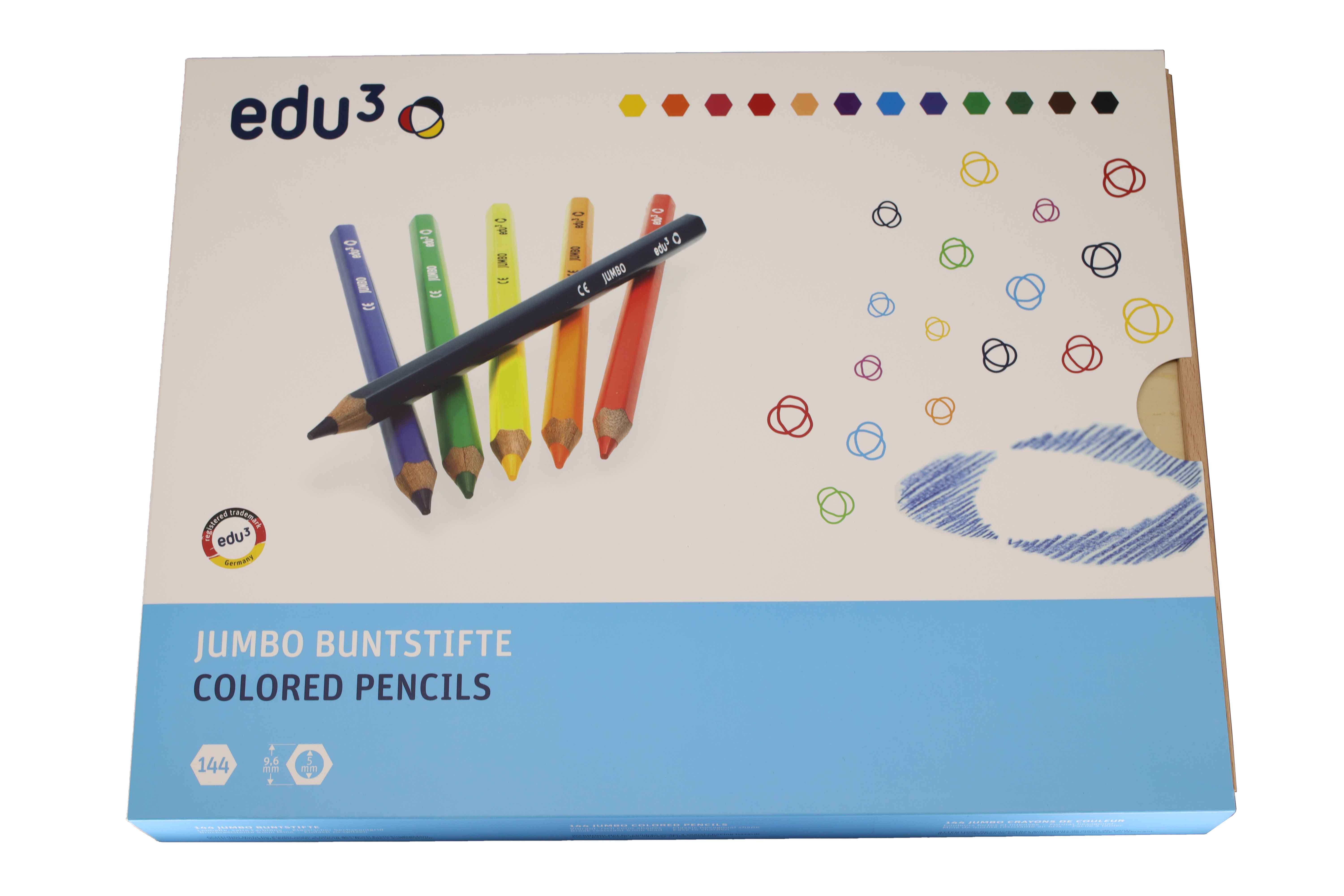 edu³ Crayons de couleur hex wooden box