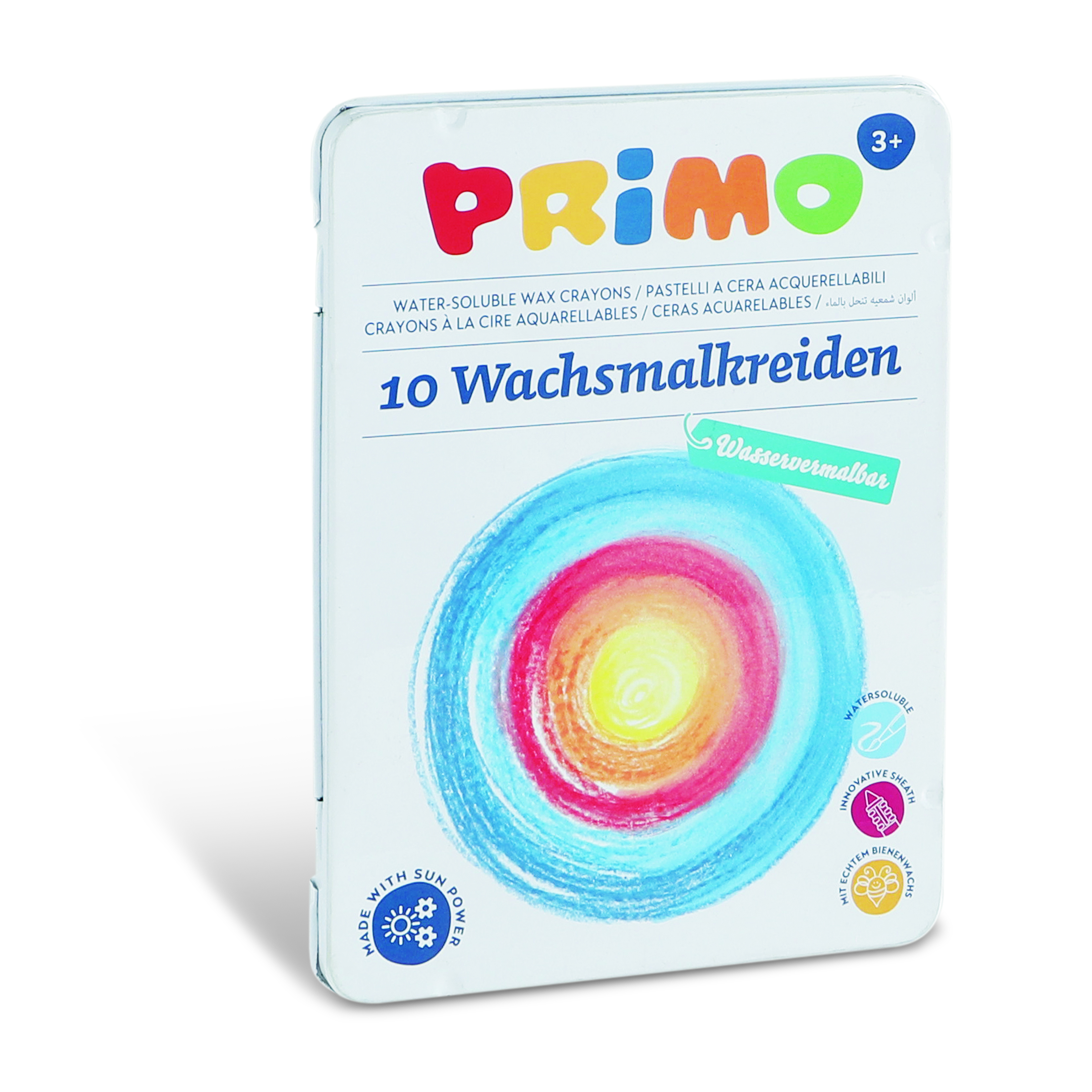 PRIMO Wachsmalkreiden wasservermalbar 10er Set, mit Schiebehülse